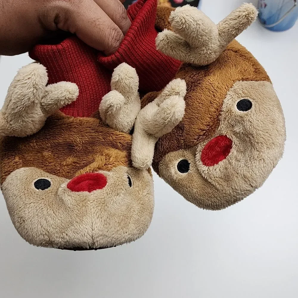 Gymboree Boys Girls Unisex Christmas Holiday Reindeer Slippers Size 11-12